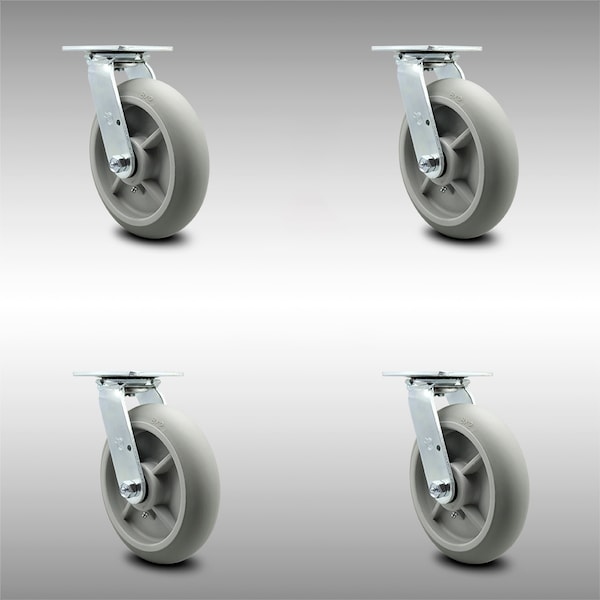8 Inch SS Thermoplastic Rubber Caster Set with Ball Bearing and Swivel Lock SCC